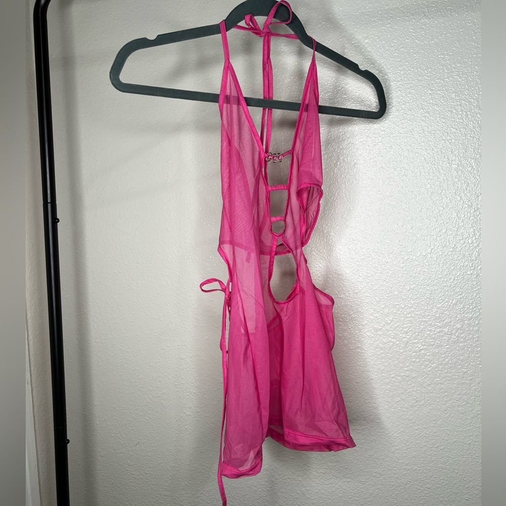 XS hot pink mesh bikini cover up dress by Voight